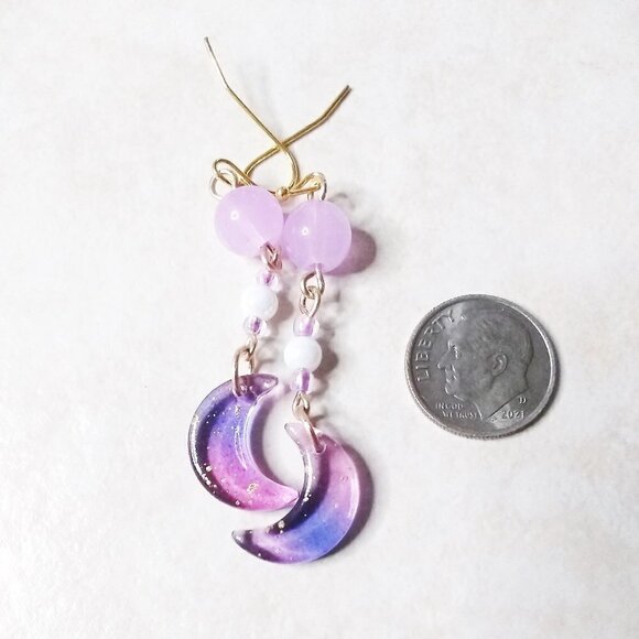 So Dainty & Girly! Lavender & Purple Moon Dangle Earrings! Sweet Spunky Unique - Picture 2 of 9
